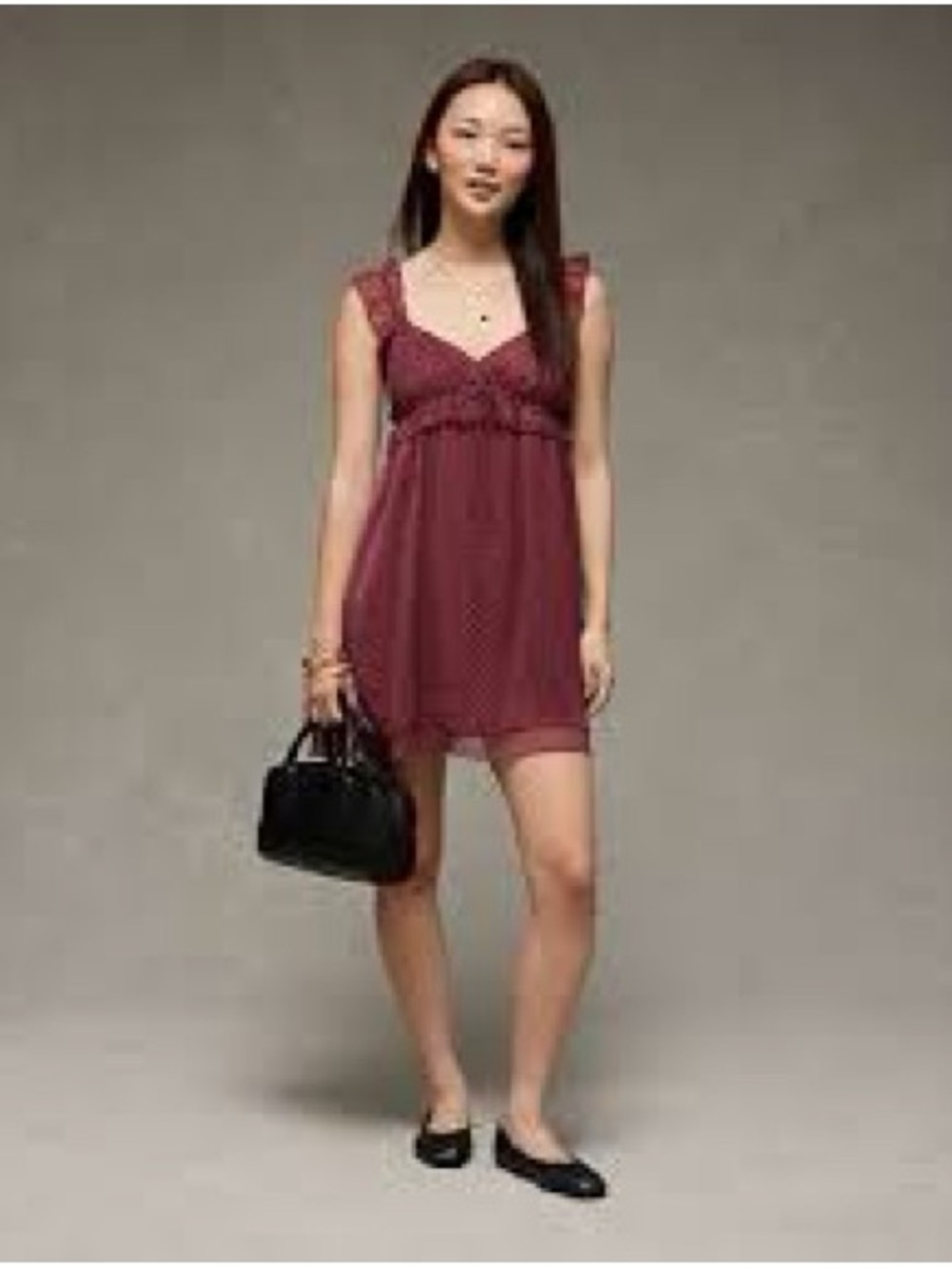 American Eagle Outfitters Burgundy Sleeveless Lace-Trim Mini Dress